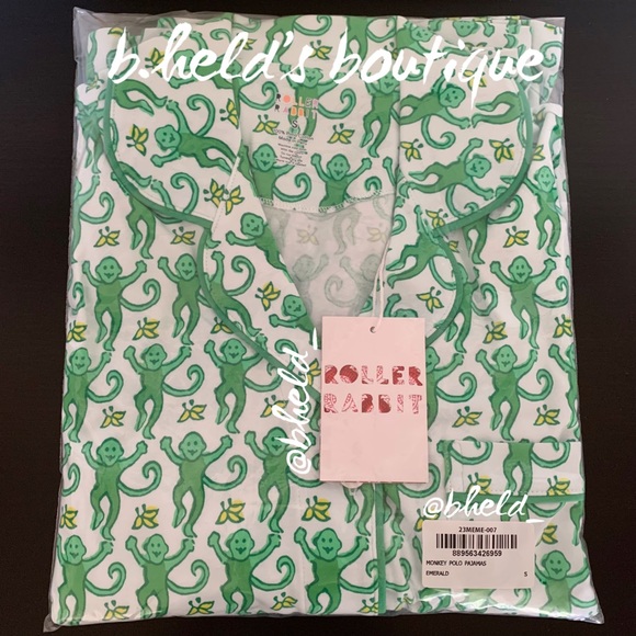Roller Rabbit Monkey Polo Pajamas in Emerald Monkey Green Size Small S New NWT - Picture 16 of 17